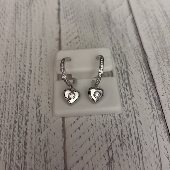 Sterling Silver/CZ Stone Huggie Earrings New - Picture 1 of 4